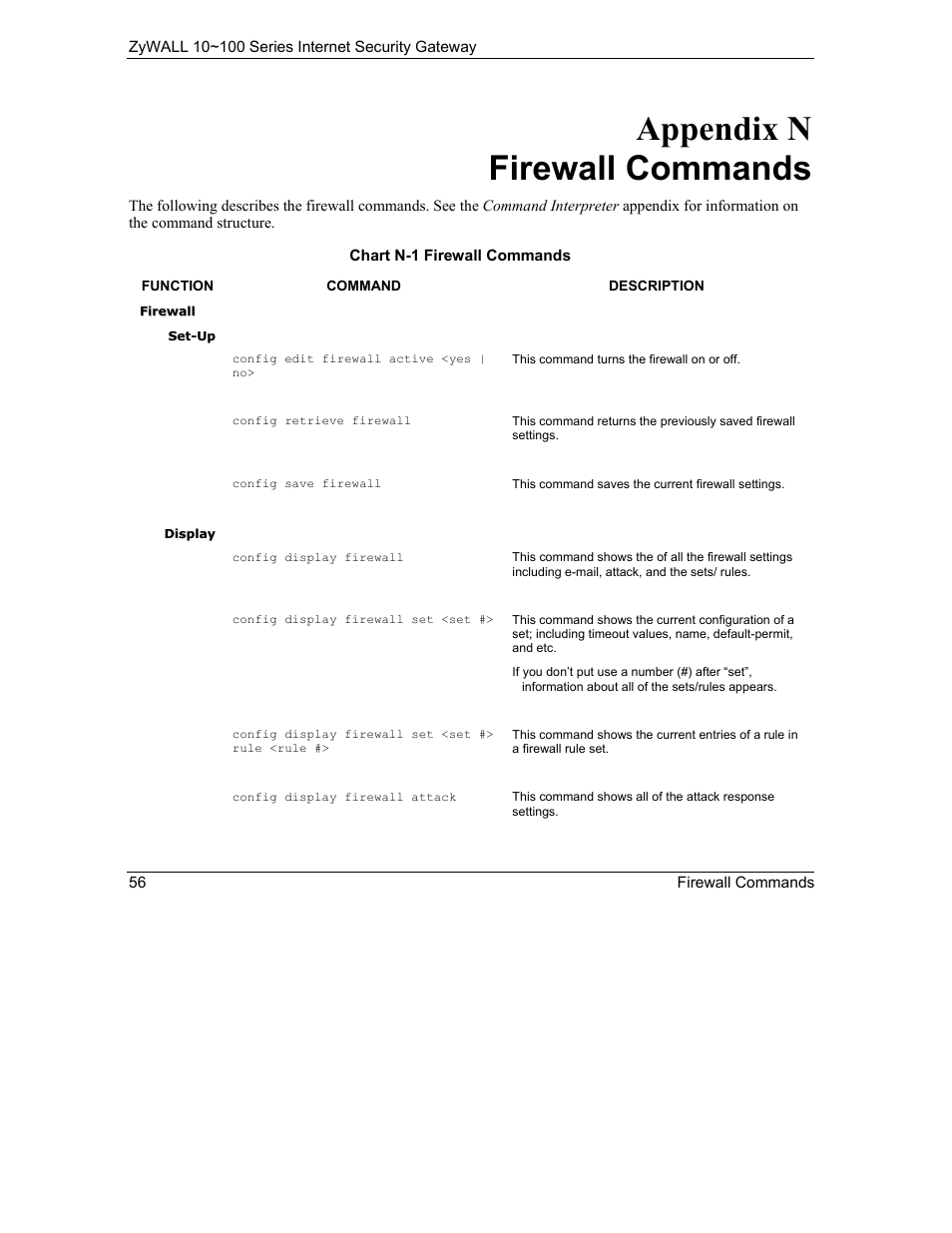 Firewall commands, Appendix n firewall commands | ZyXEL Communications 10 User Manual | Page 448 / 495