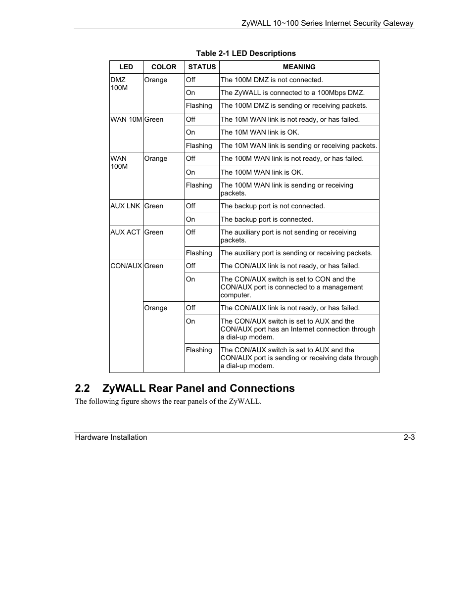 Zywall rear panel and connections, 2 zywall rear panel and connections | ZyXEL Communications 10 User Manual | Page 47 / 495