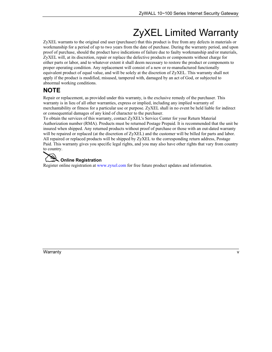 Zyxel limited warranty | ZyXEL Communications 10 User Manual | Page 5 / 495
