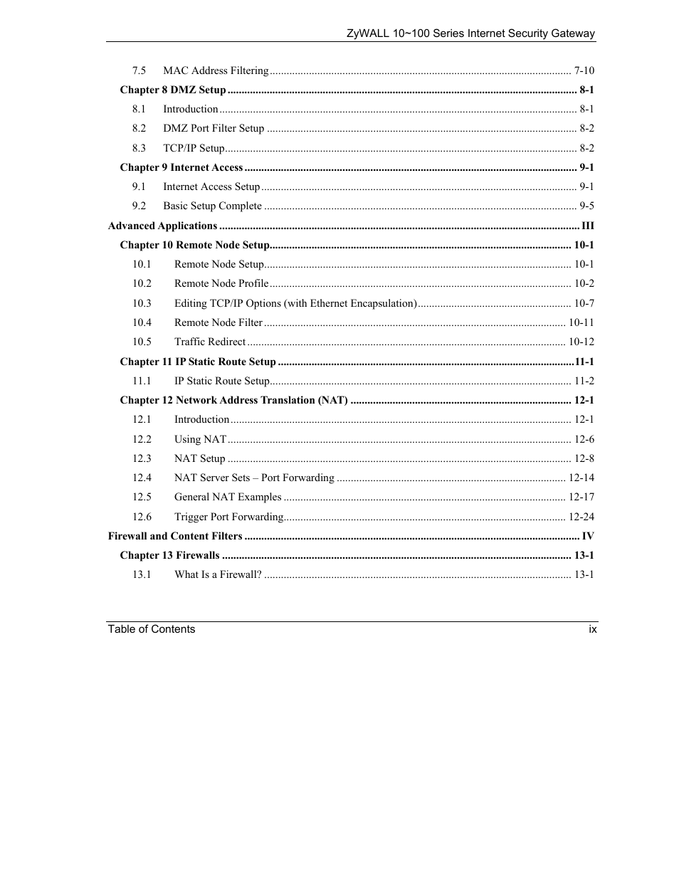 ZyXEL Communications 10 User Manual | Page 9 / 495