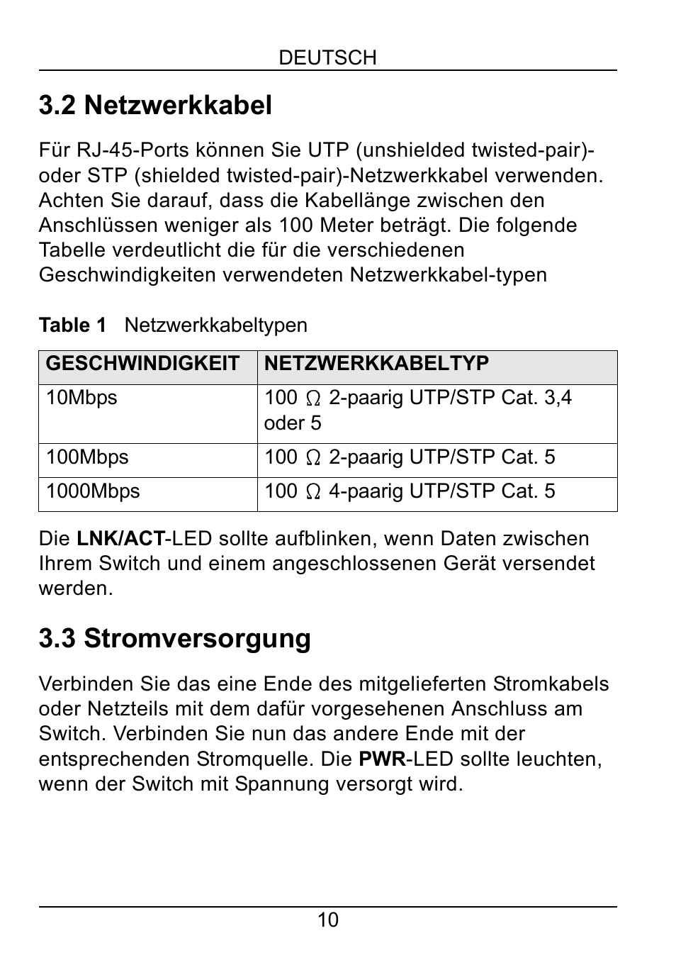 2 netzwerkkabel, 3 stromversorgung | ZyXEL Communications ZyXEL Ethernet Switches User Manual | Page 12 / 43