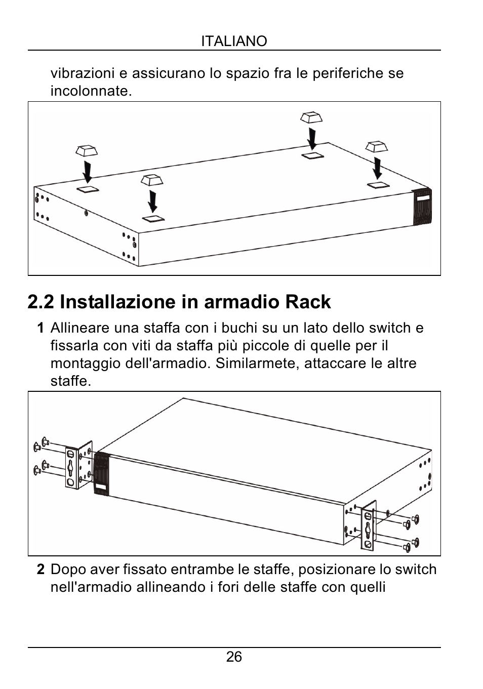 2 installazione in armadio rack | ZyXEL Communications ZyXEL Ethernet Switches User Manual | Page 28 / 43