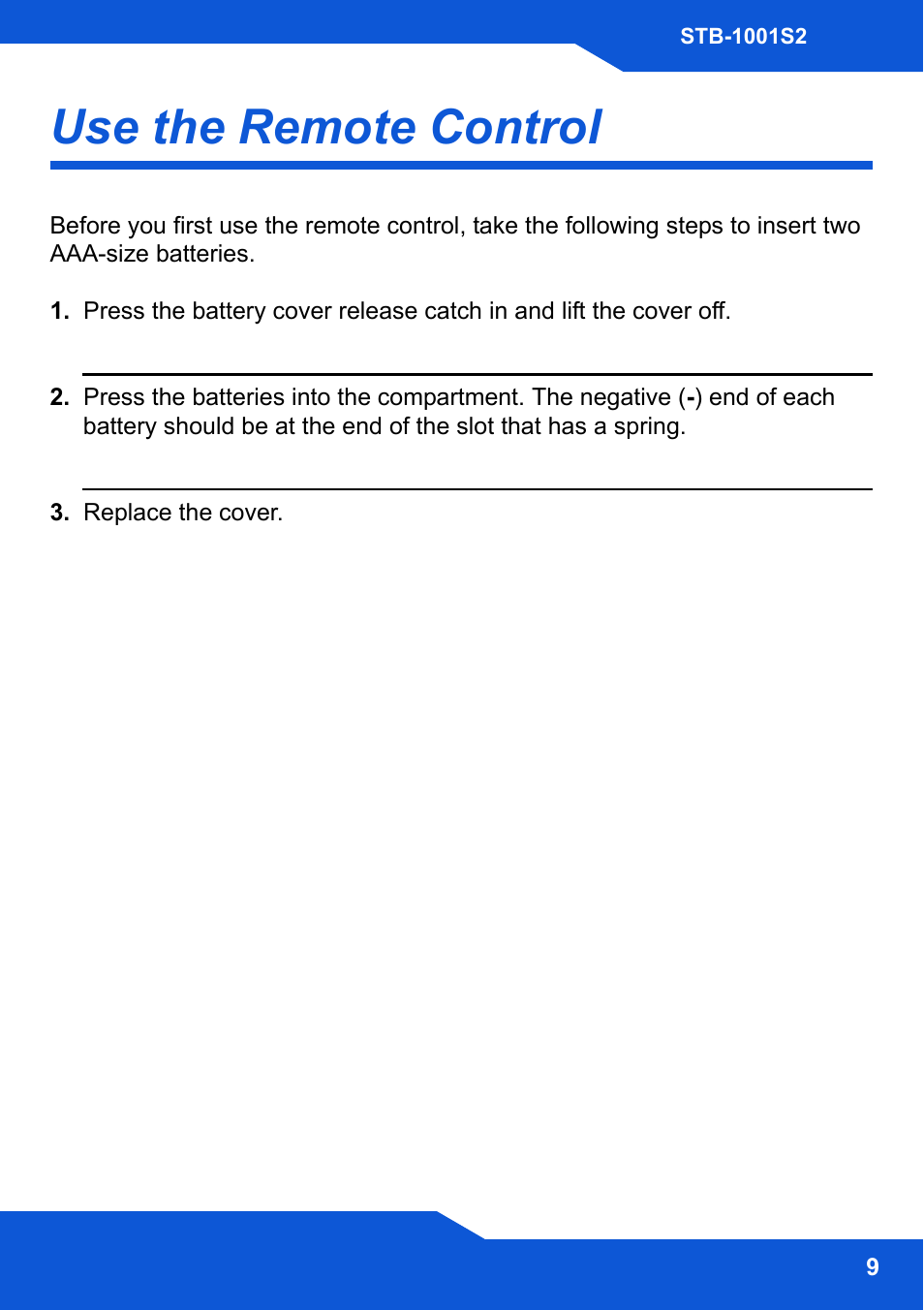 Use the remote control | ZyXEL Communications STB-1001S2 User Manual | Page 9 / 18