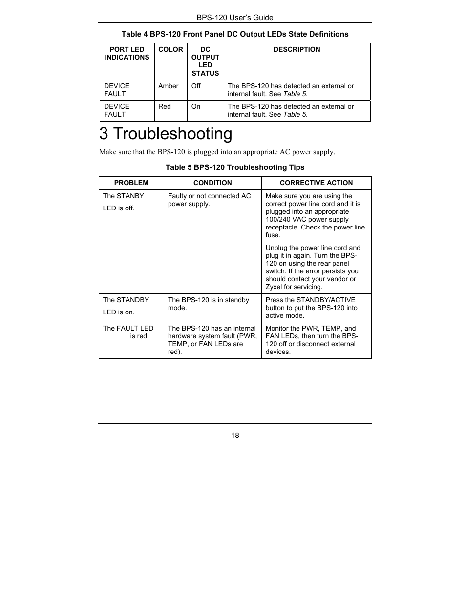 Troubleshooting, 3 troubleshooting | ZyXEL Communications BPS-120 User Manual | Page 18 / 20