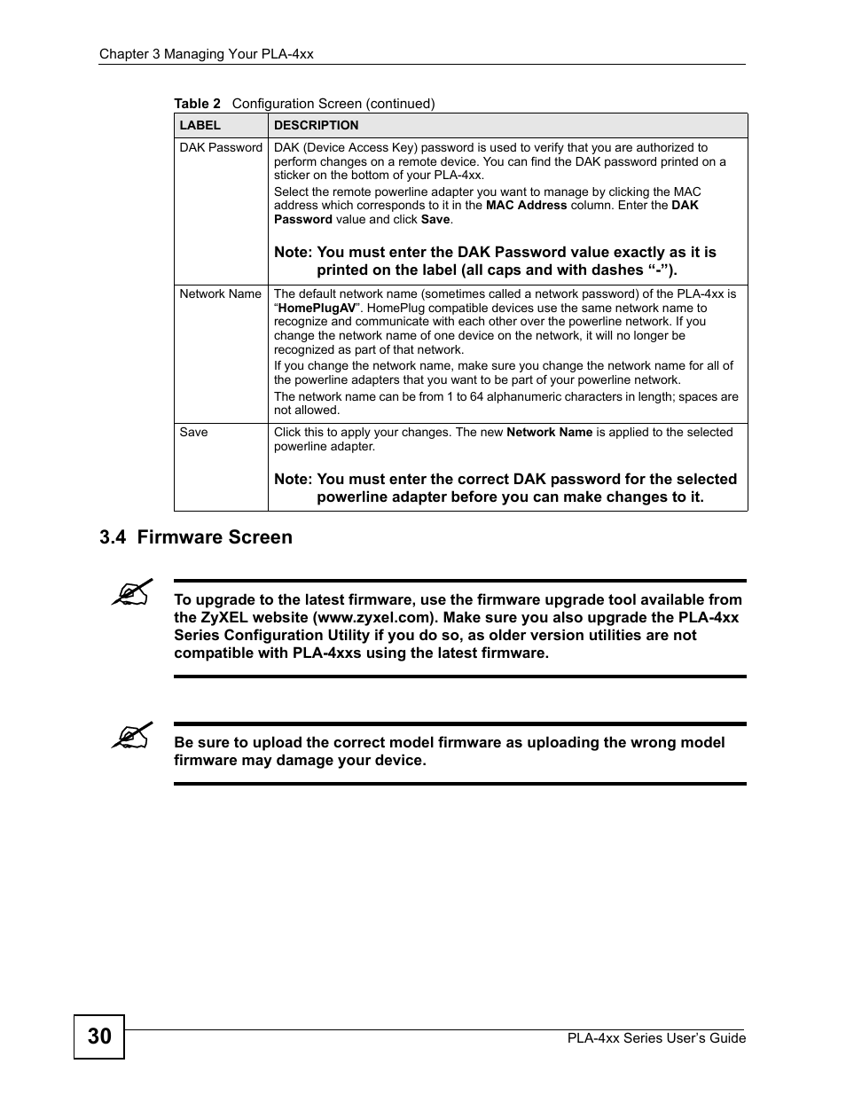 4 firmware screen | ZyXEL Communications PLA-4xx Series User Manual | Page 30 / 70