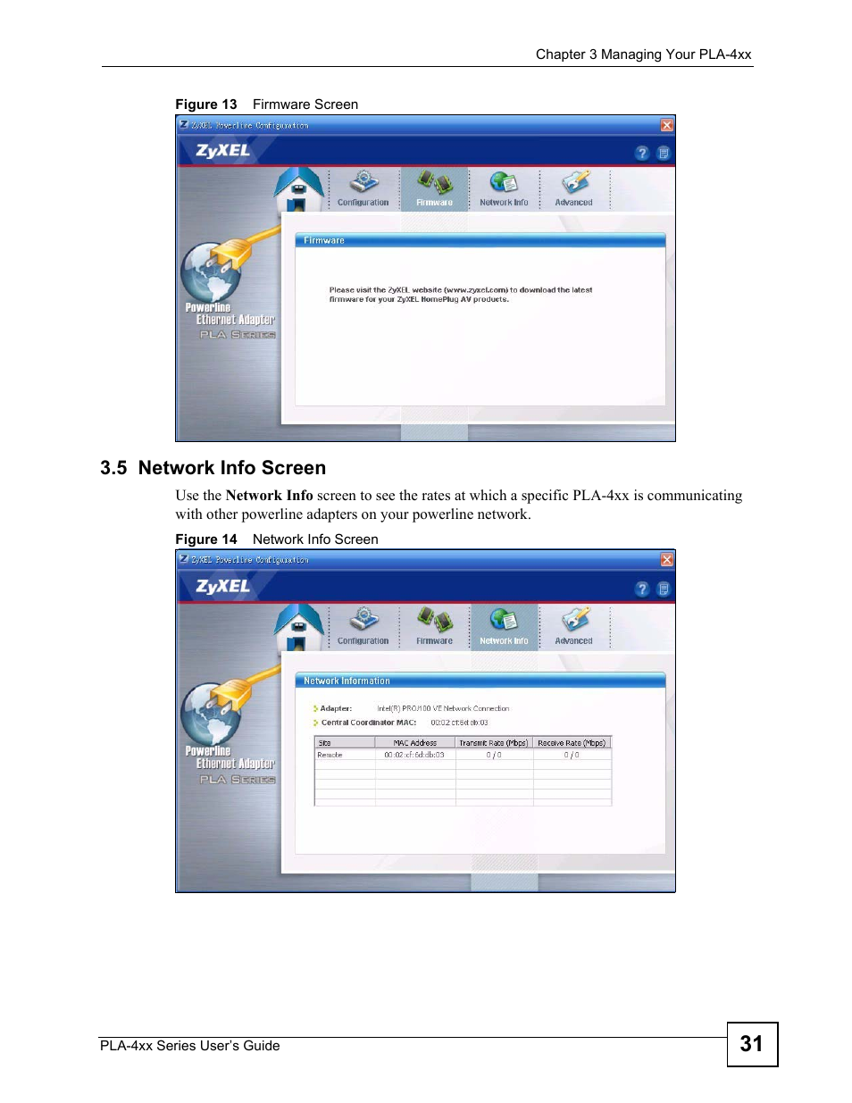 5 network info screen | ZyXEL Communications PLA-4xx Series User Manual | Page 31 / 70