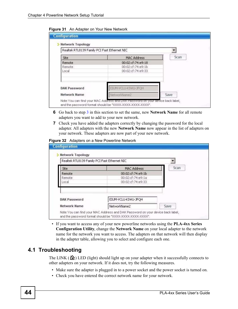 1 troubleshooting | ZyXEL Communications PLA-4xx Series User Manual | Page 44 / 70