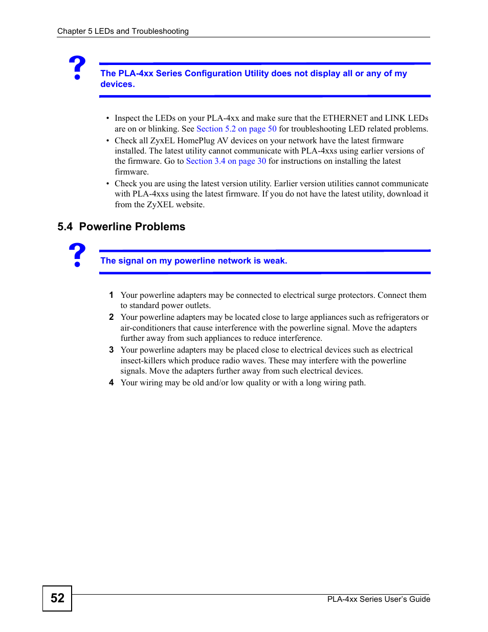 4 powerline problems | ZyXEL Communications PLA-4xx Series User Manual | Page 52 / 70