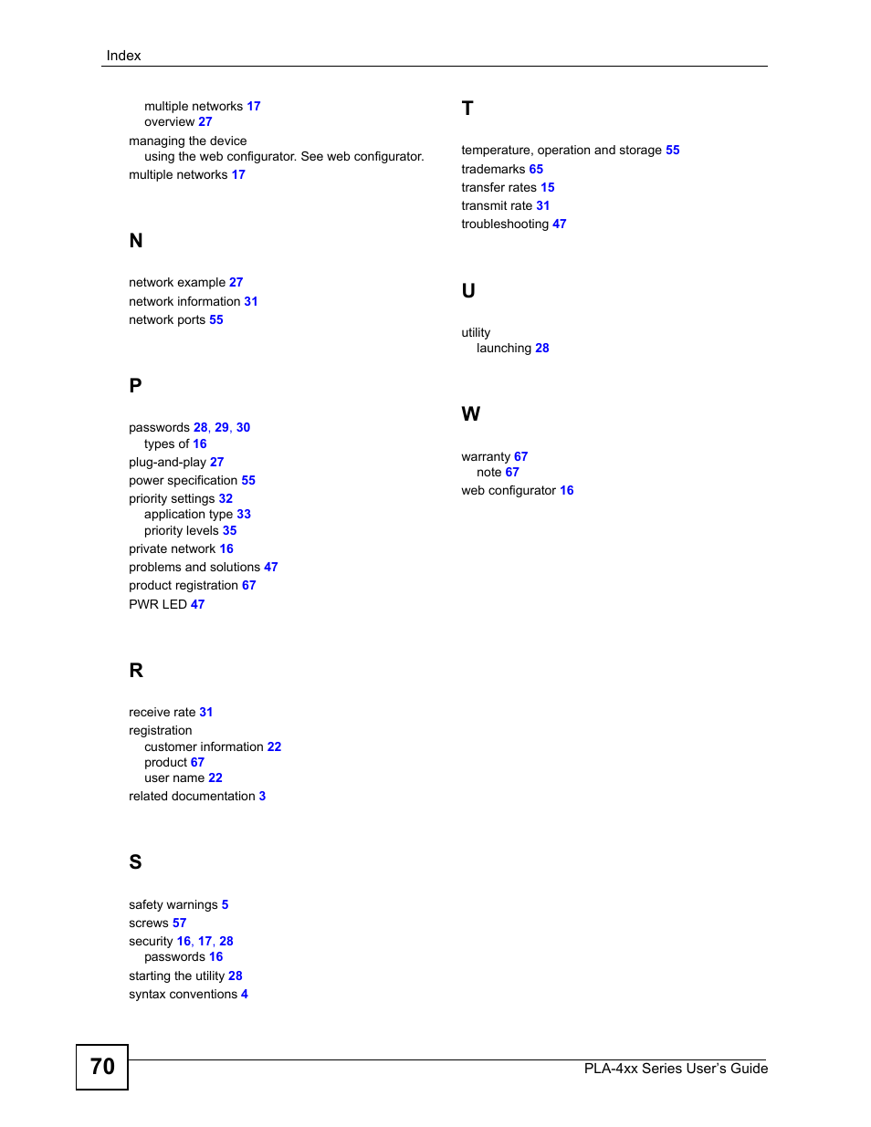 ZyXEL Communications PLA-4xx Series User Manual | Page 70 / 70