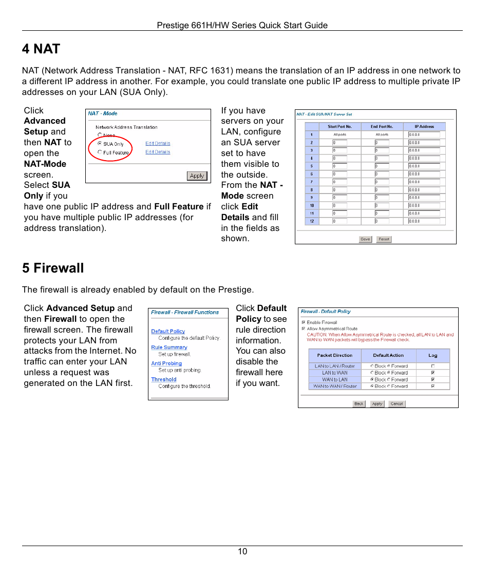 4 nat, 5 firewall | ZyXEL Communications Prestige 661H Series User Manual | Page 10 / 13