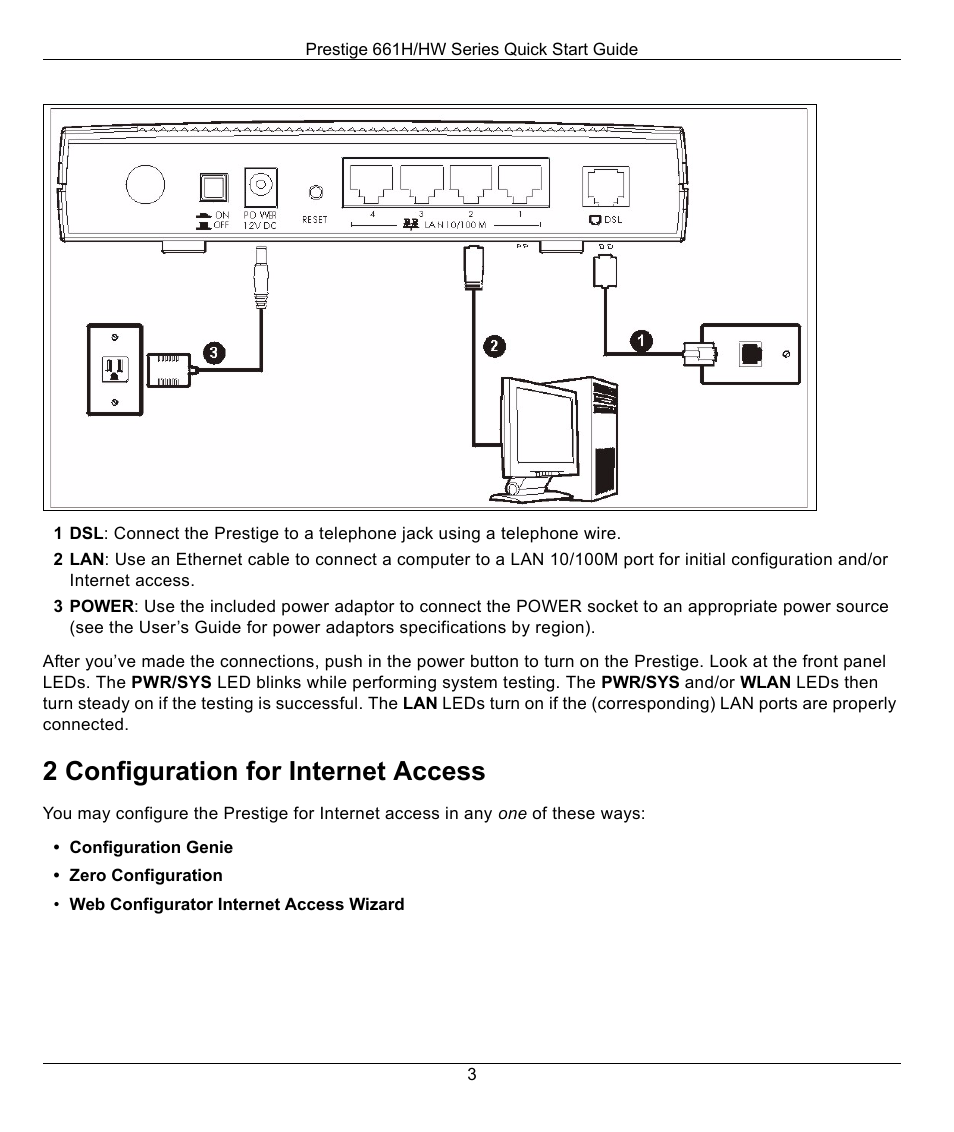 2 configuration for internet access | ZyXEL Communications Prestige 661H Series User Manual | Page 3 / 13