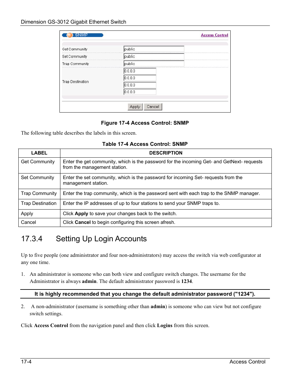 Setting up login accounts, 4 setting up login accounts | ZyXEL Communications GS-3012 User Manual | Page 122 / 234