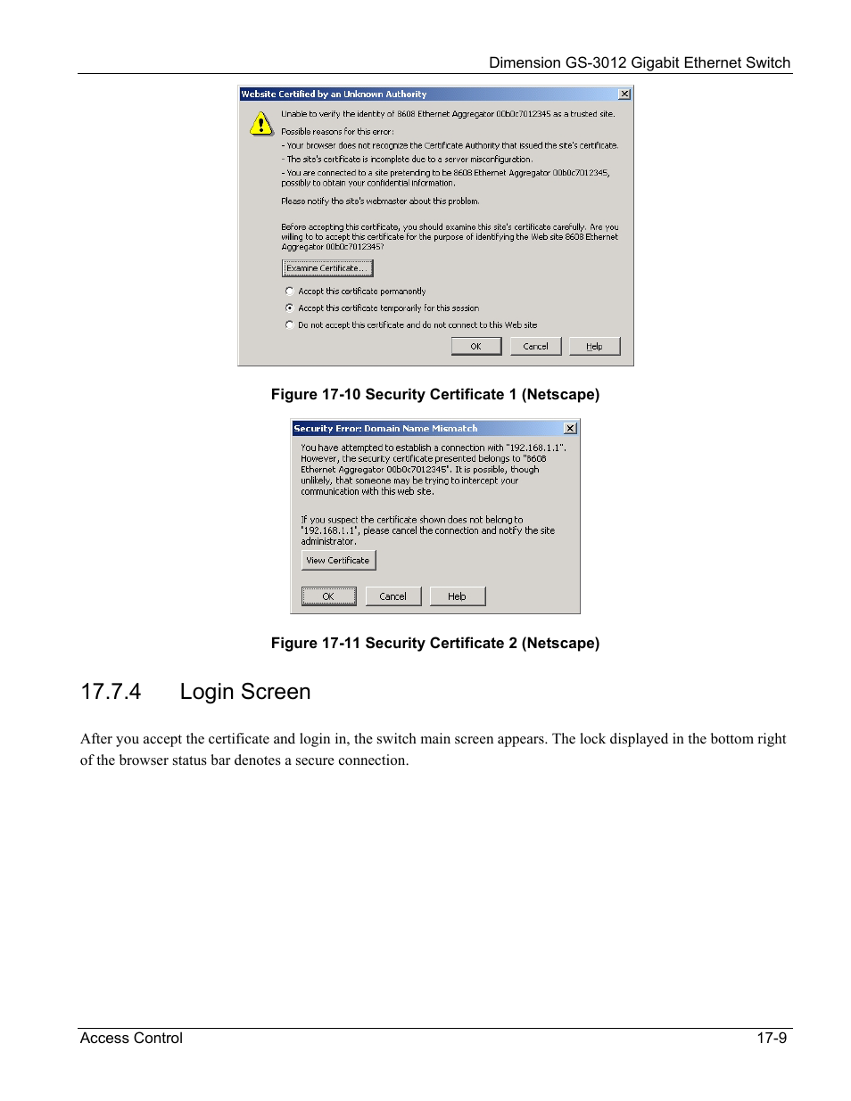 Login screen, 4 login screen | ZyXEL Communications GS-3012 User Manual | Page 127 / 234