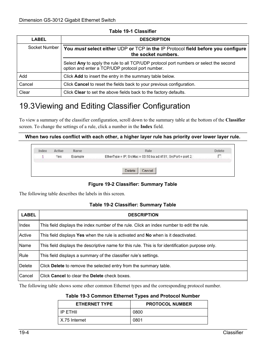 3 viewing and editing classifier configuration | ZyXEL Communications GS-3012 User Manual | Page 138 / 234