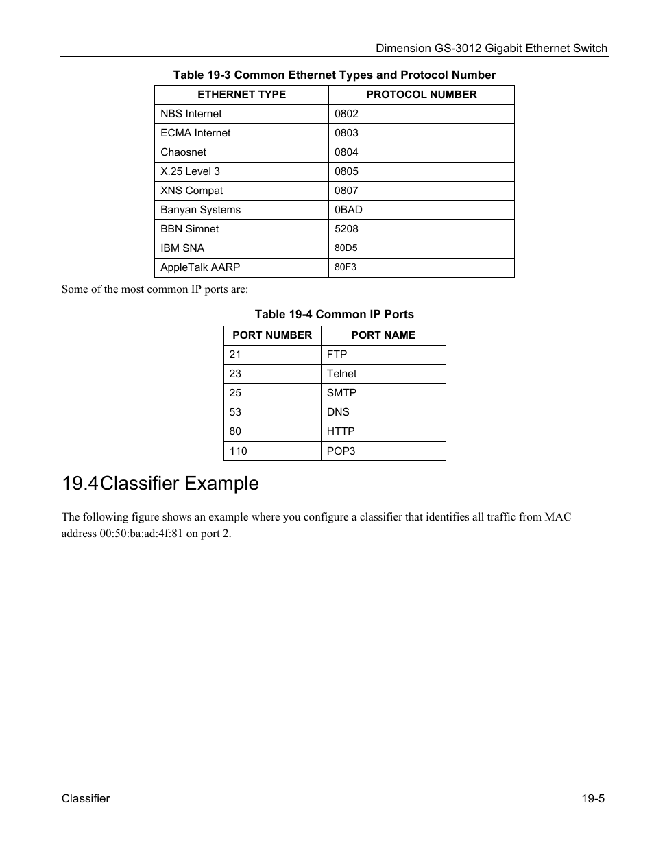 4 classifier example | ZyXEL Communications GS-3012 User Manual | Page 139 / 234
