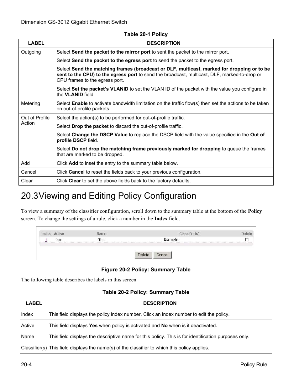 3 viewing and editing policy configuration | ZyXEL Communications GS-3012 User Manual | Page 144 / 234