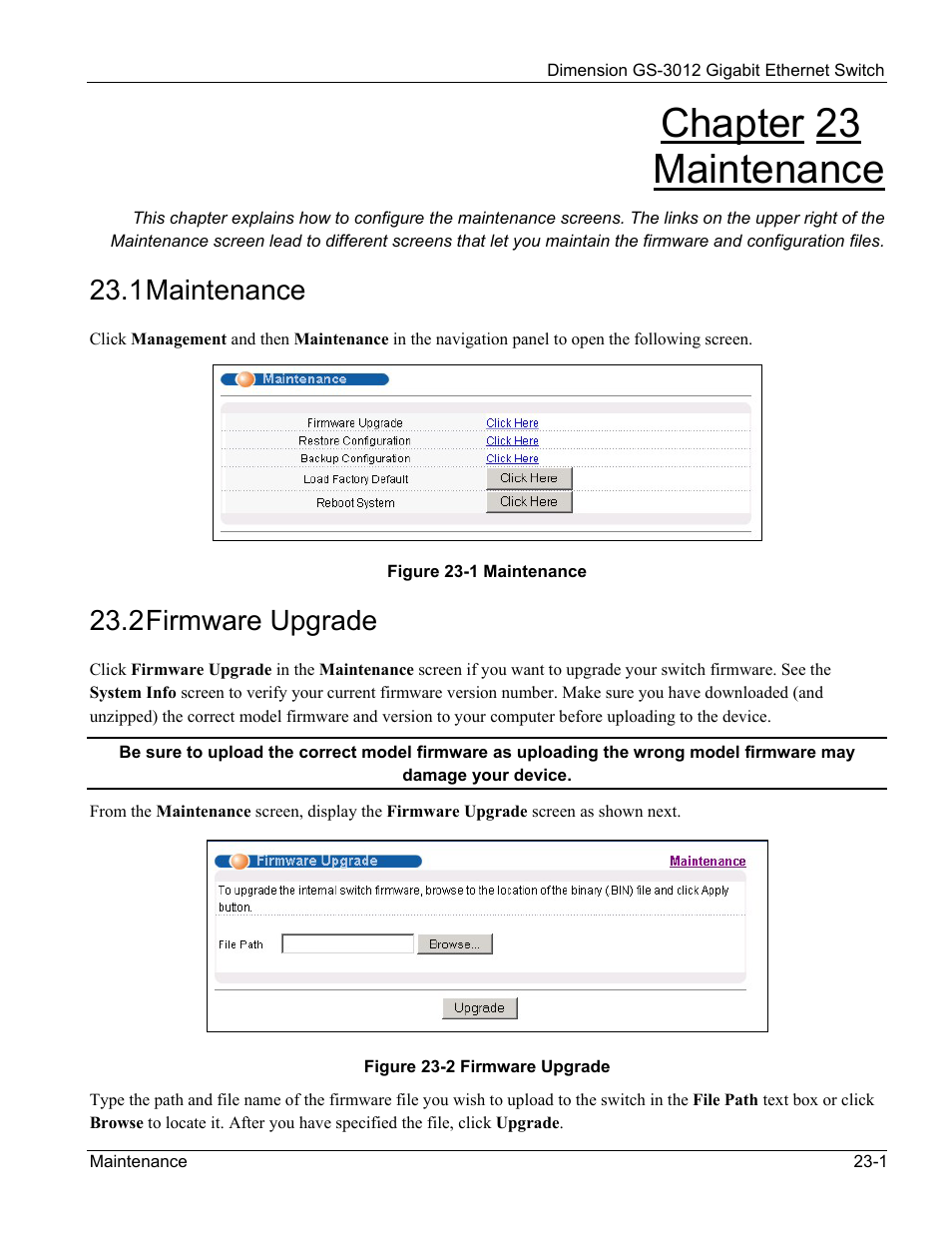 Chapter 23 maintenance, 1 maintenance, 2 firmware upgrade | ZyXEL Communications GS-3012 User Manual | Page 153 / 234
