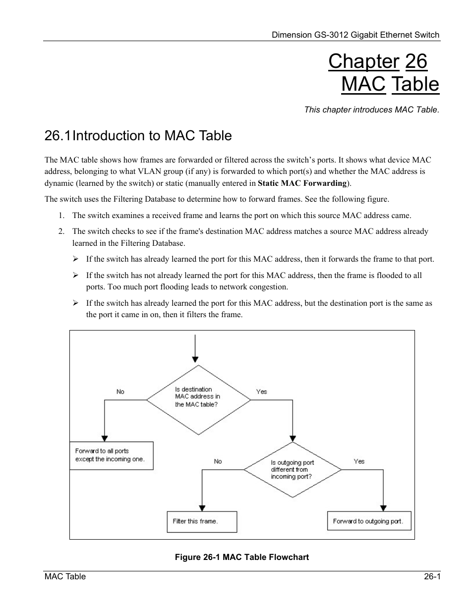 Chapter 26 mac table, 1 introduction to mac table | ZyXEL Communications GS-3012 User Manual | Page 167 / 234