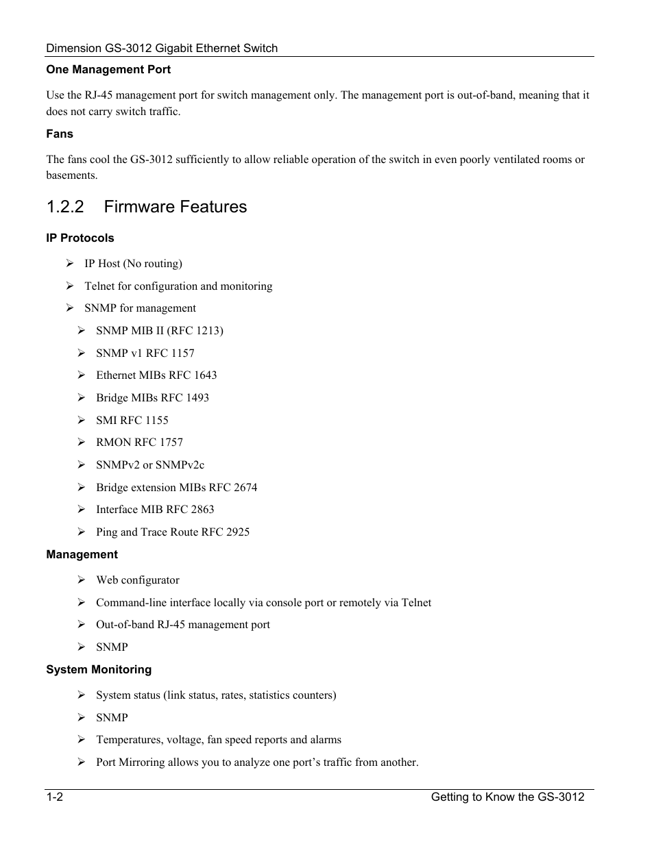 Firmware features, 2 firmware features | ZyXEL Communications GS-3012 User Manual | Page 24 / 234