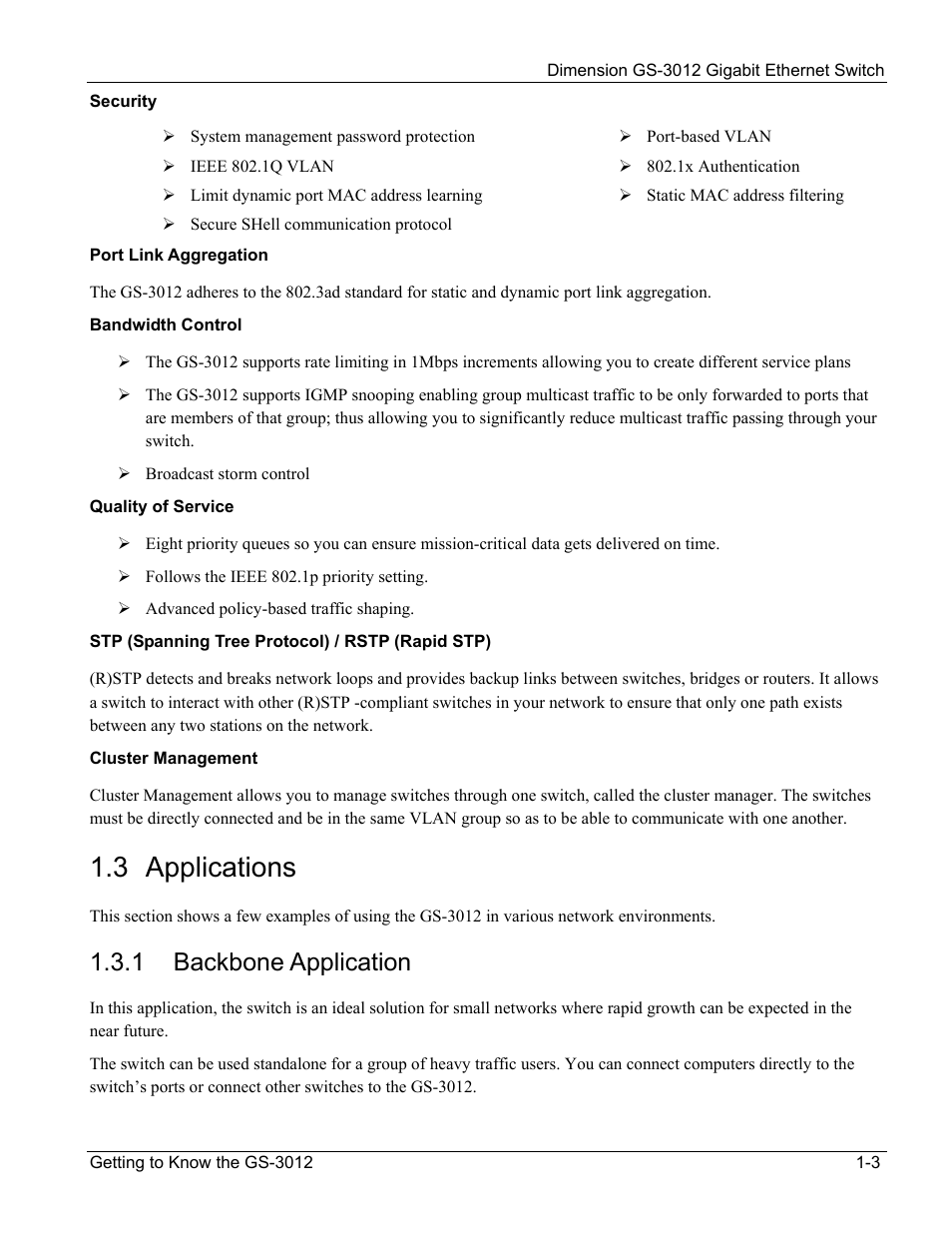 Backbone application, 3 applications, 1 backbone application | ZyXEL Communications GS-3012 User Manual | Page 25 / 234