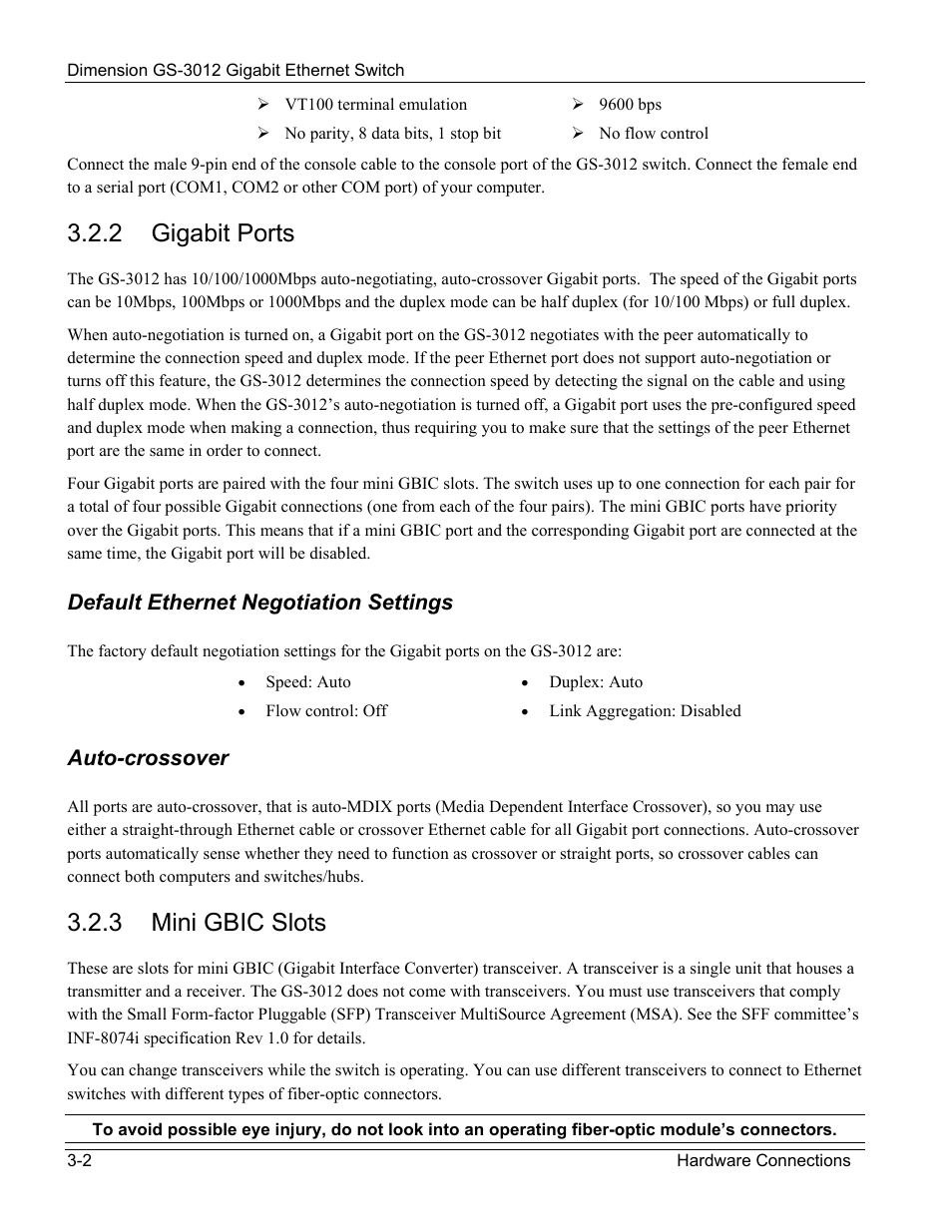 Gigabit ports, Mini gbic slots, 2 gigabit ports | 3 mini gbic slots | ZyXEL Communications GS-3012 User Manual | Page 36 / 234
