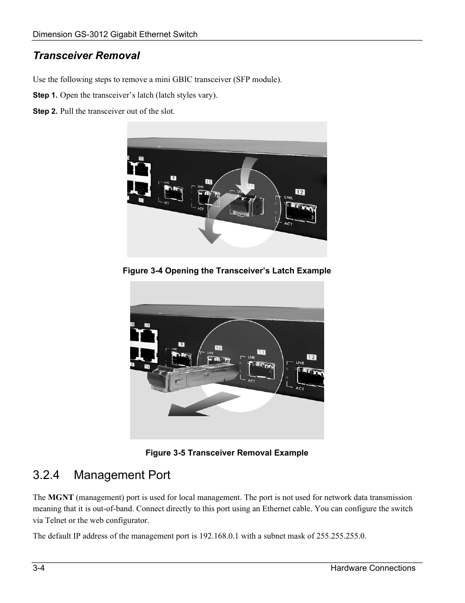 Management port, 4 management port | ZyXEL Communications GS-3012 User Manual | Page 38 / 234
