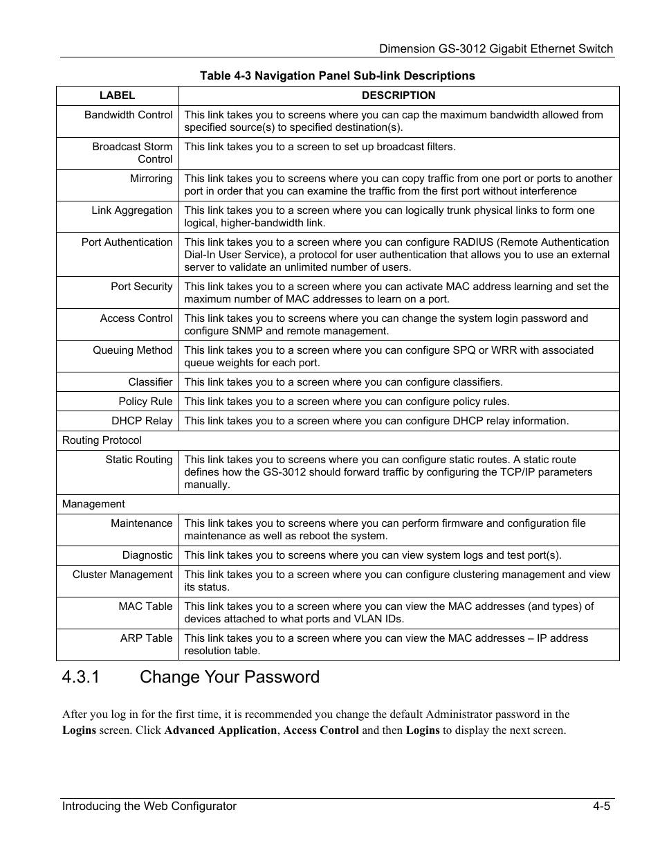 Change your password, 1 change your password | ZyXEL Communications GS-3012 User Manual | Page 49 / 234