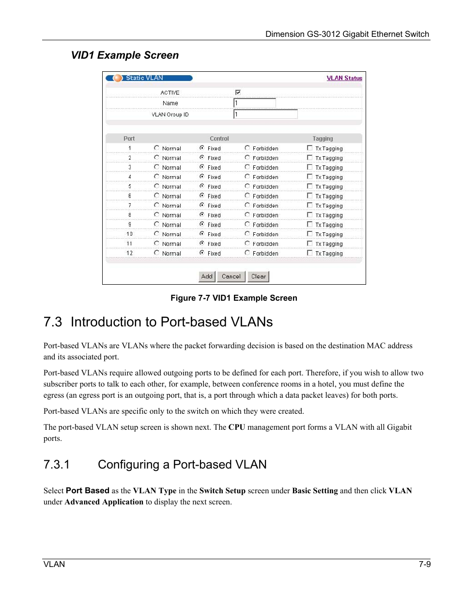 Configuring a port-based vlan, 3 introduction to port-based vlans, 1 configuring a port-based vlan | ZyXEL Communications GS-3012 User Manual | Page 83 / 234