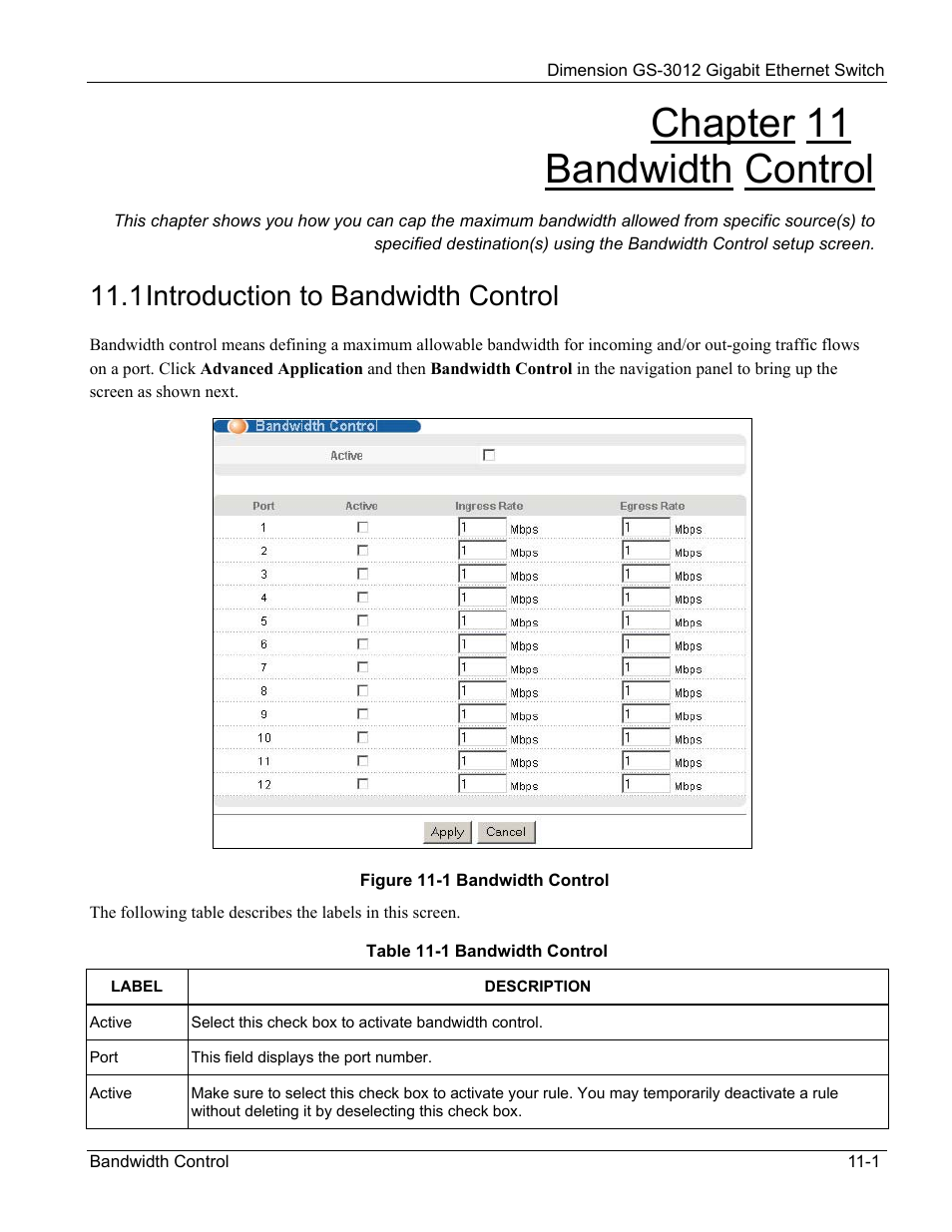 Chapter 11 bandwidth control, 1 introduction to bandwidth control | ZyXEL Communications GS-3012 User Manual | Page 99 / 234