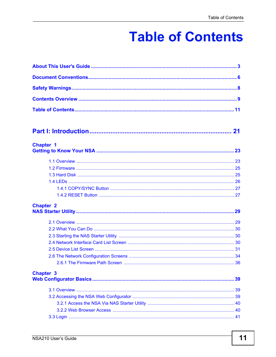 ZyXEL Communications NSA210 User Manual | Page 11 / 482