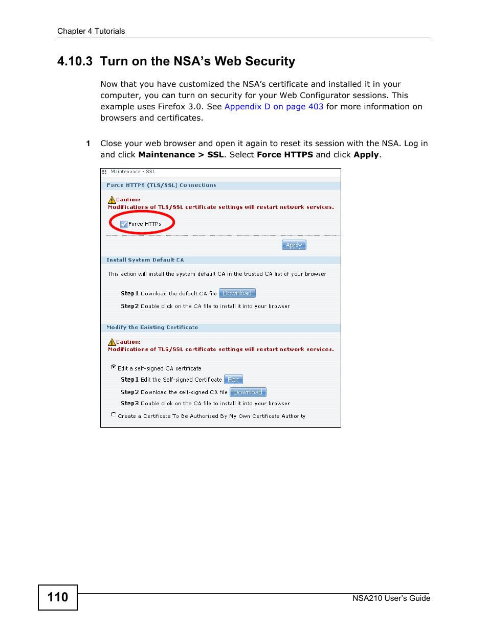3 turn on the nsa’s web security | ZyXEL Communications NSA210 User Manual | Page 110 / 482