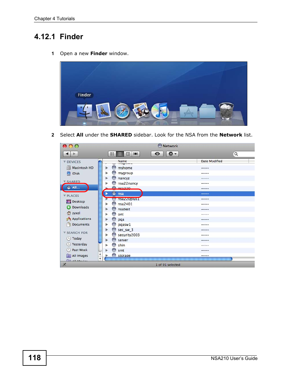 1 finder | ZyXEL Communications NSA210 User Manual | Page 118 / 482