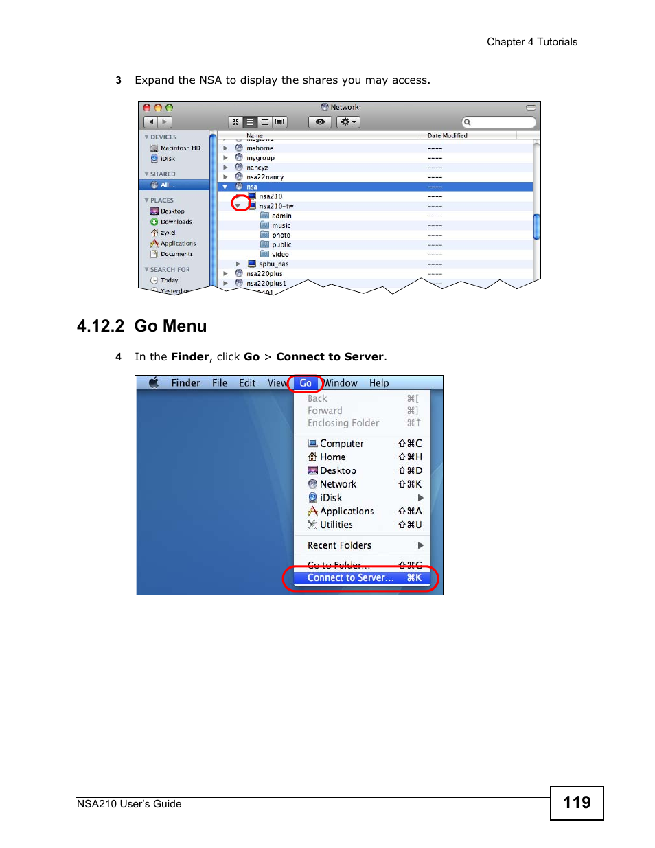 2 go menu | ZyXEL Communications NSA210 User Manual | Page 119 / 482