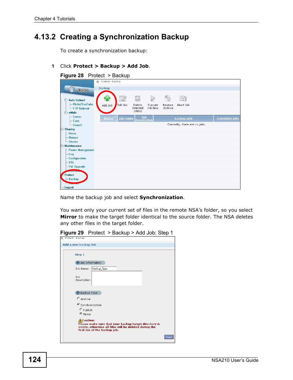 2 creating a synchronization backup | ZyXEL Communications NSA210 User Manual | Page 124 / 482