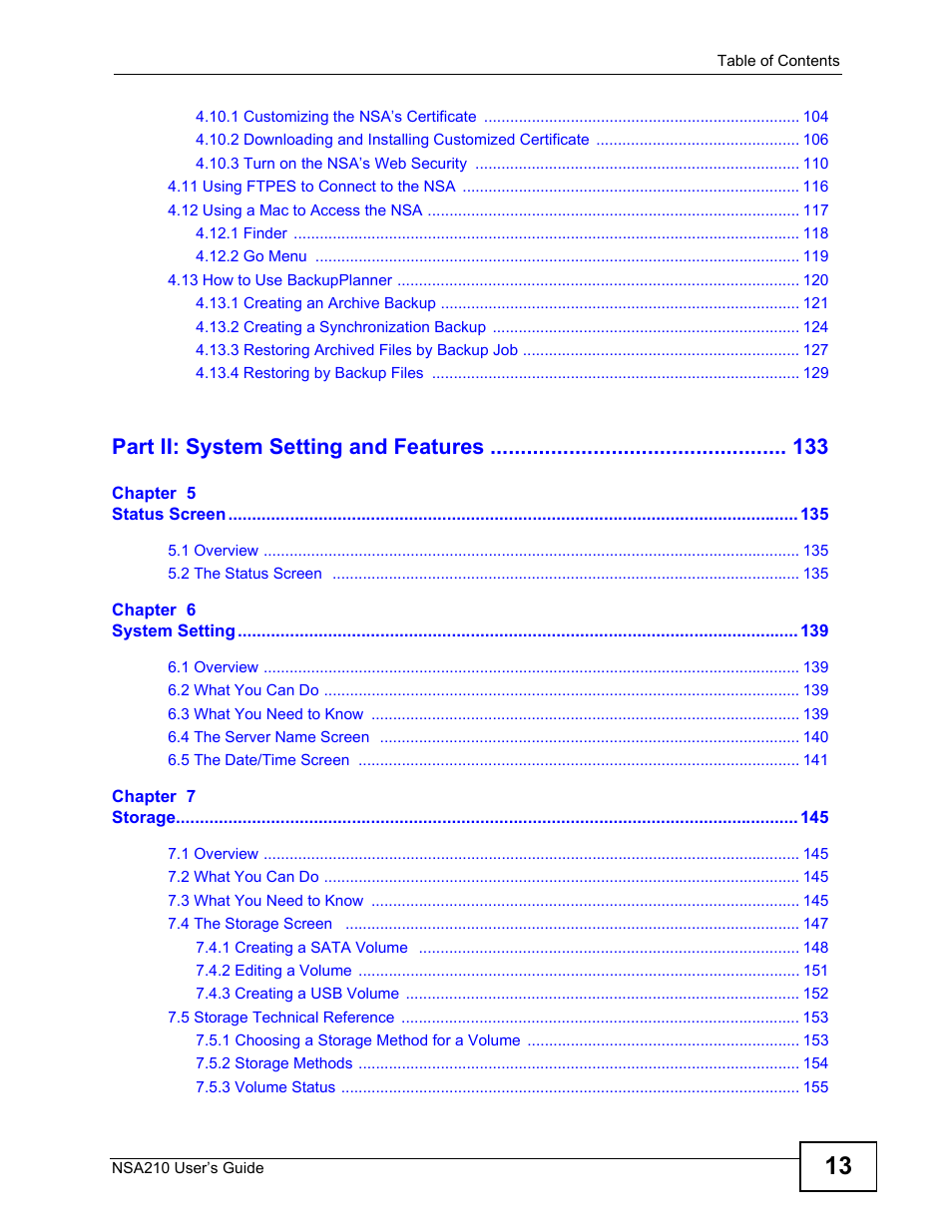 Part ii: system setting and features | ZyXEL Communications NSA210 User Manual | Page 13 / 482