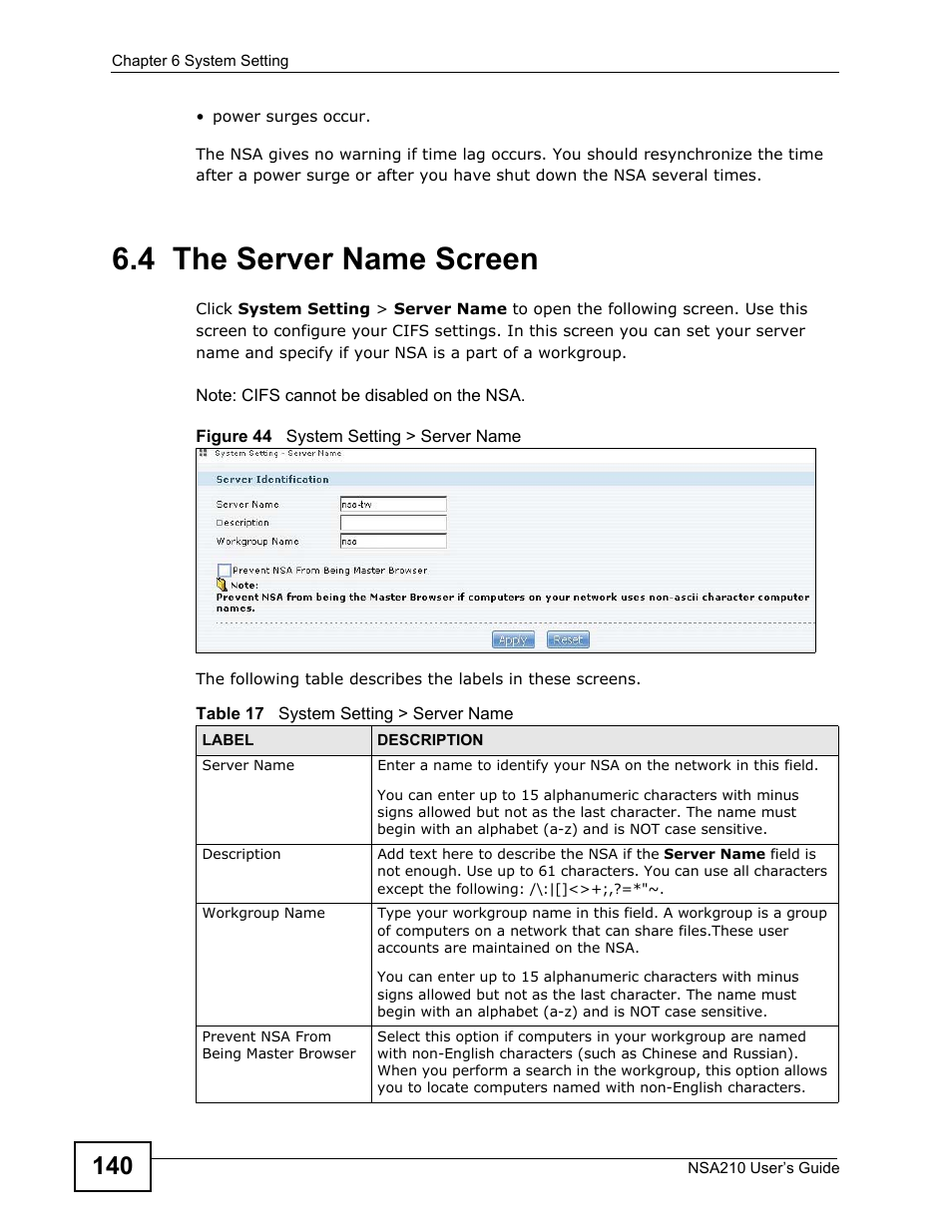 4 the server name screen | ZyXEL Communications NSA210 User Manual | Page 140 / 482
