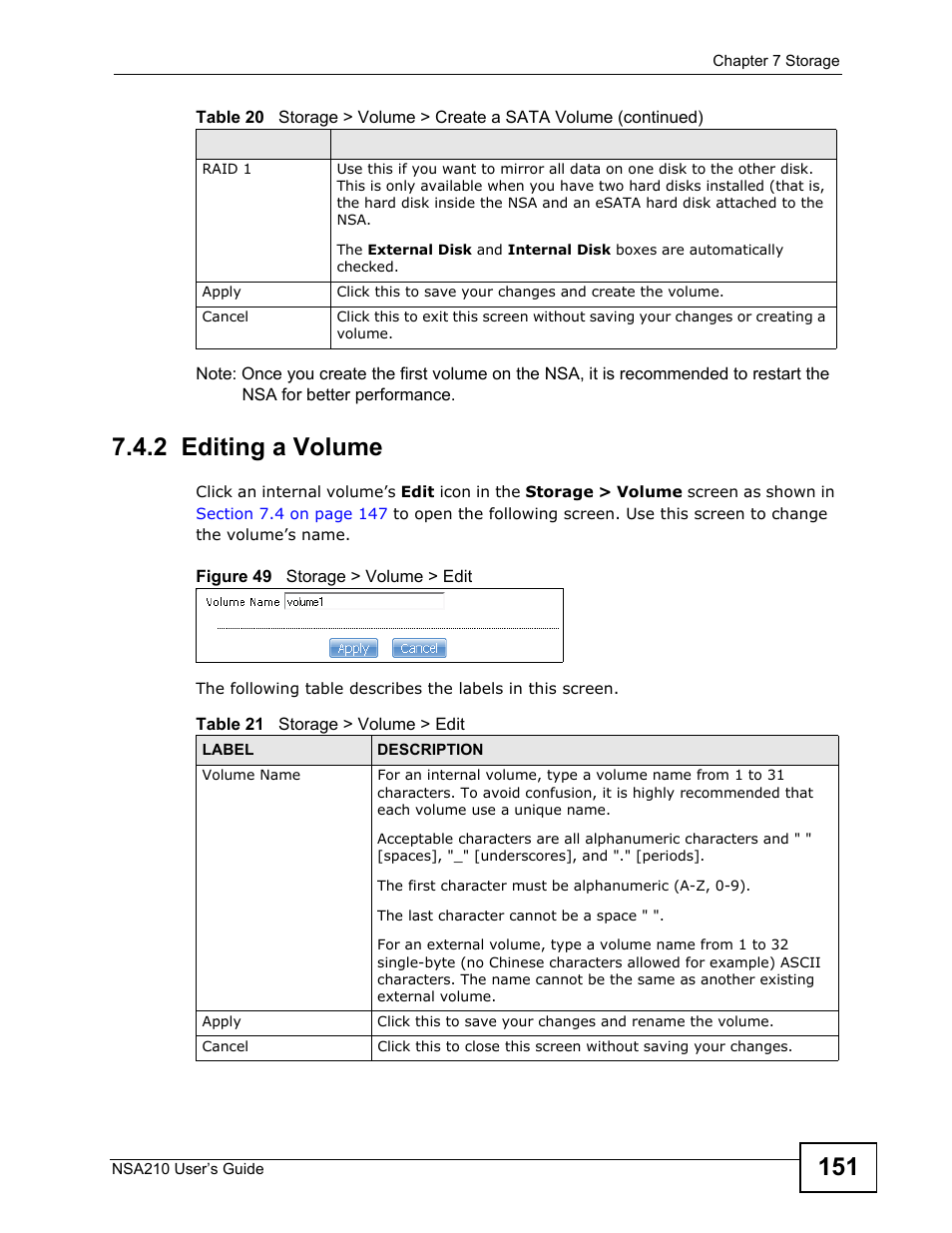 2 editing a volume | ZyXEL Communications NSA210 User Manual | Page 151 / 482