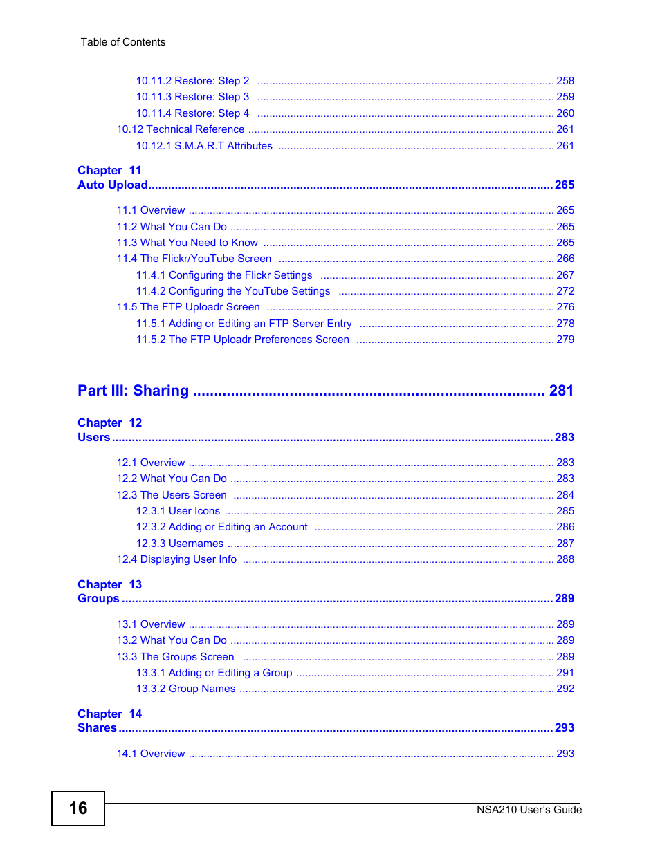 Part iii: sharing | ZyXEL Communications NSA210 User Manual | Page 16 / 482