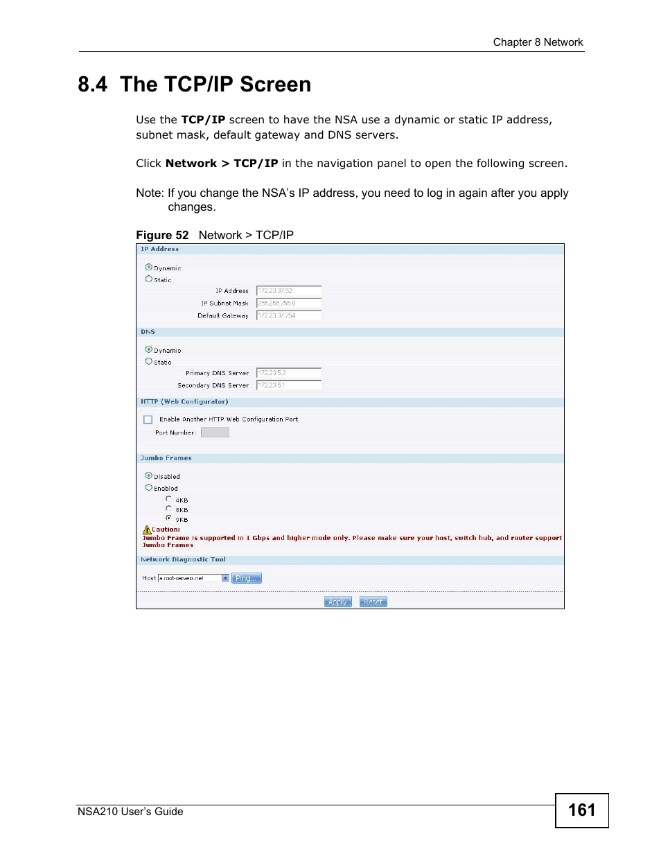 4 the tcp/ip screen | ZyXEL Communications NSA210 User Manual | Page 161 / 482