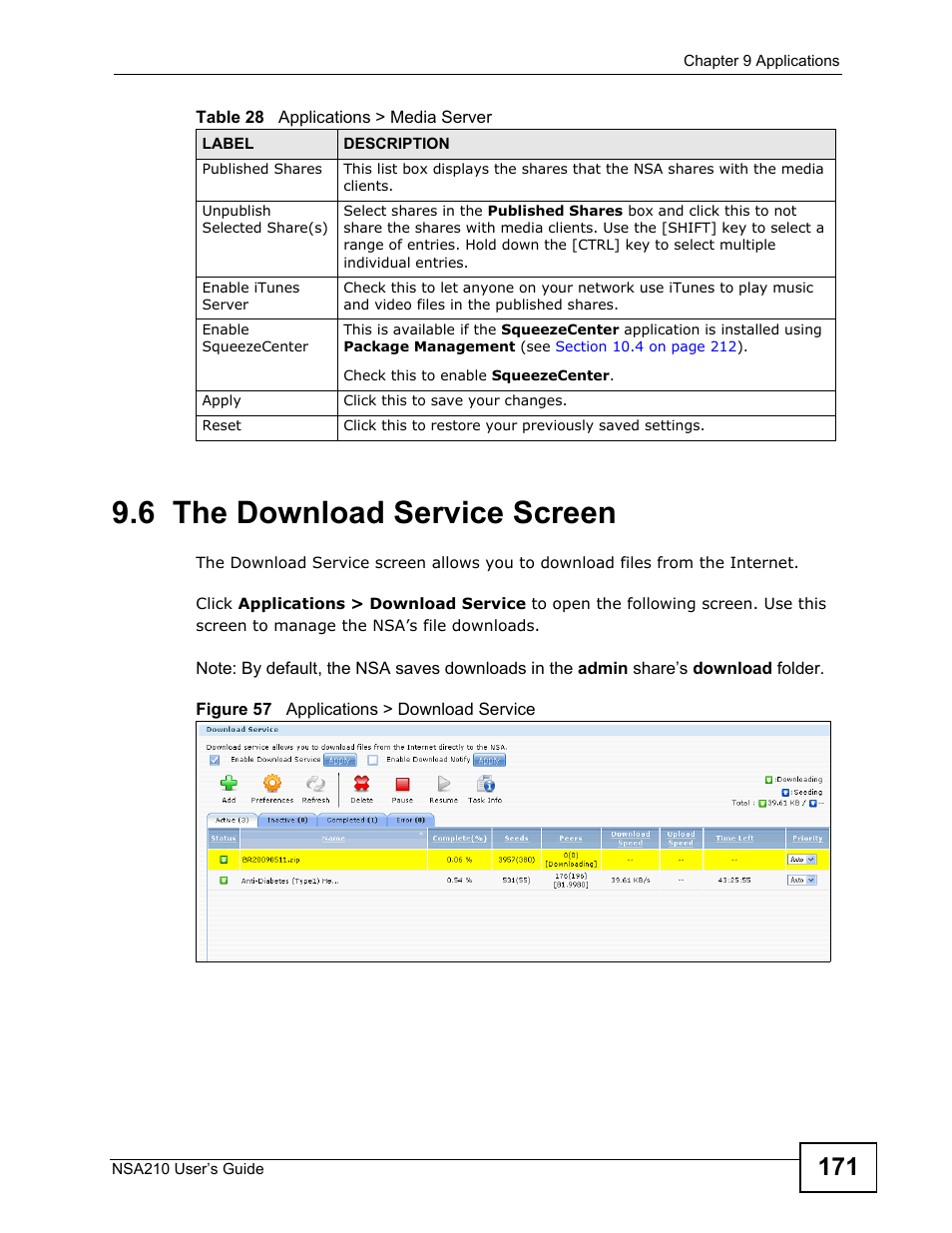 6 the download service screen | ZyXEL Communications NSA210 User Manual | Page 171 / 482