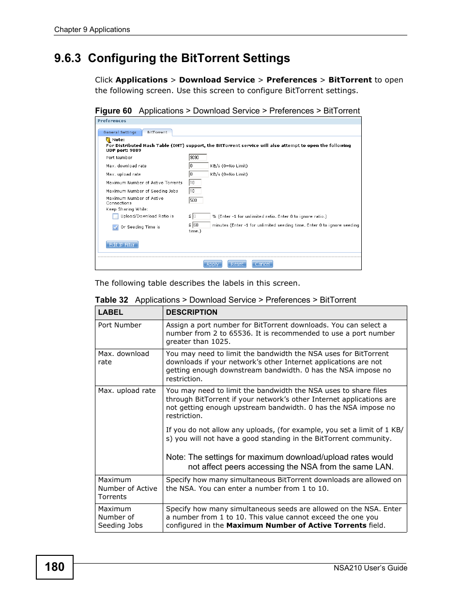 3 configuring the bittorrent settings | ZyXEL Communications NSA210 User Manual | Page 180 / 482