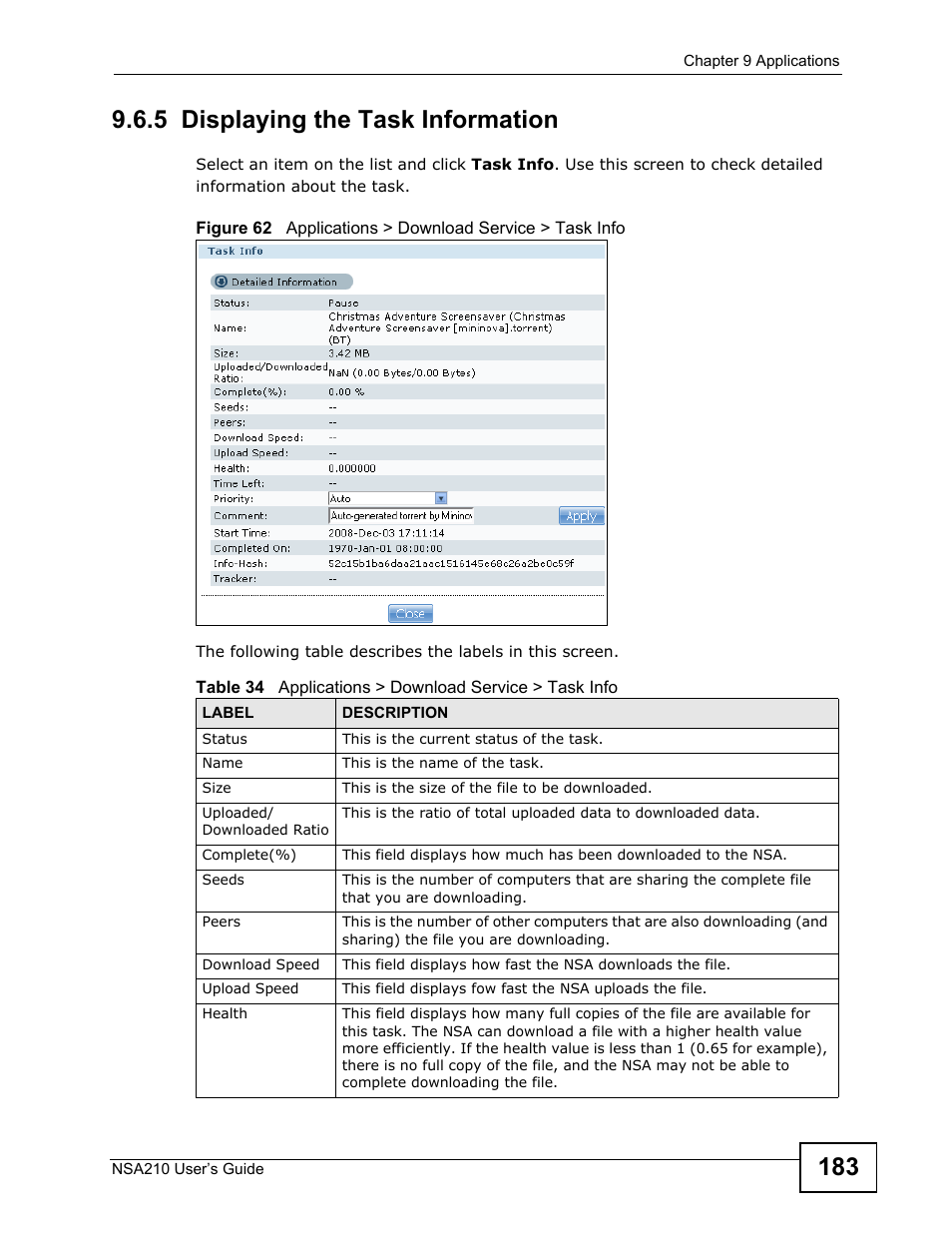 5 displaying the task information | ZyXEL Communications NSA210 User Manual | Page 183 / 482