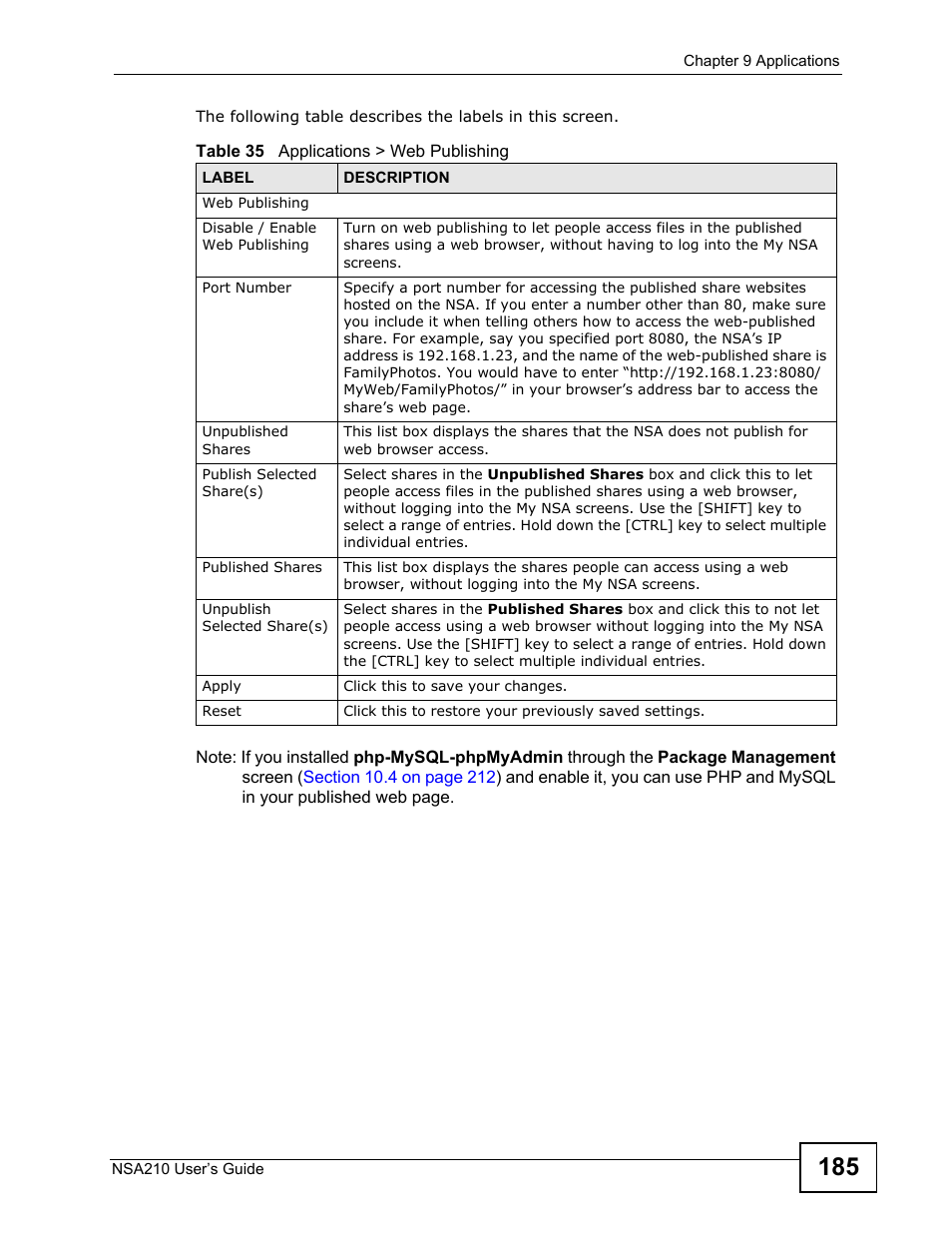 ZyXEL Communications NSA210 User Manual | Page 185 / 482