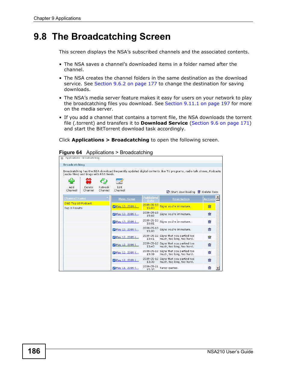 8 the broadcatching screen | ZyXEL Communications NSA210 User Manual | Page 186 / 482