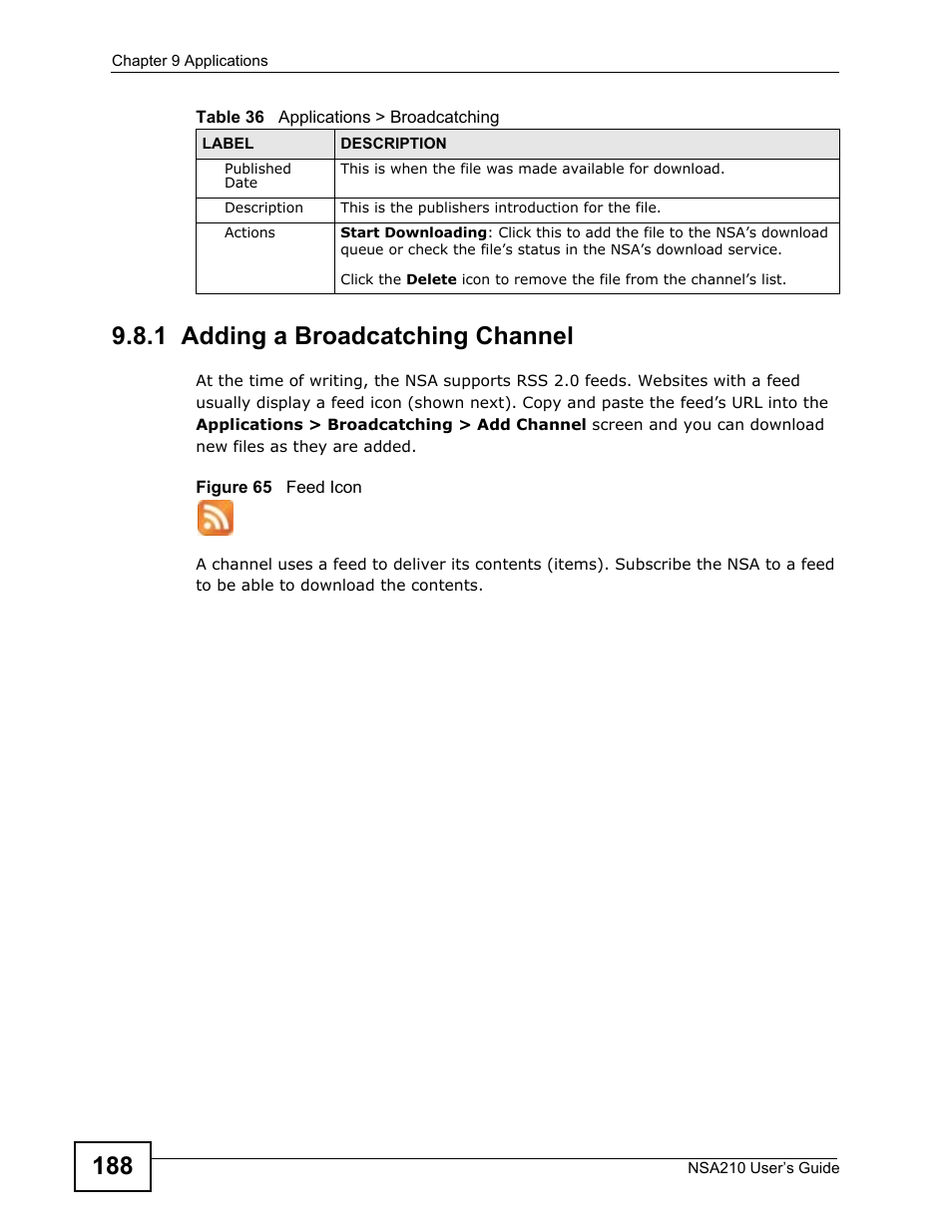 1 adding a broadcatching channel | ZyXEL Communications NSA210 User Manual | Page 188 / 482