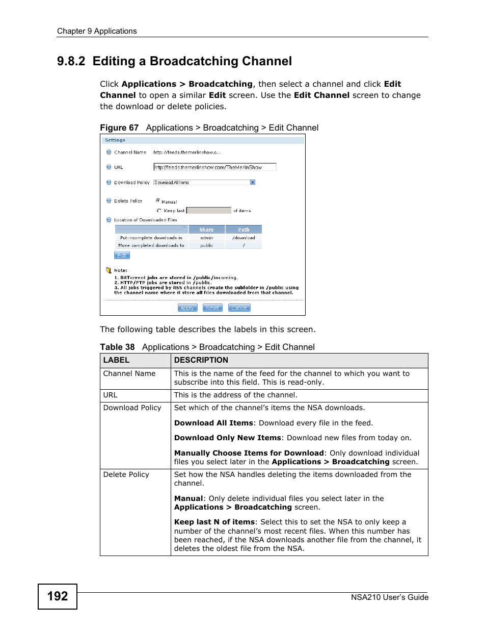 2 editing a broadcatching channel | ZyXEL Communications NSA210 User Manual | Page 192 / 482