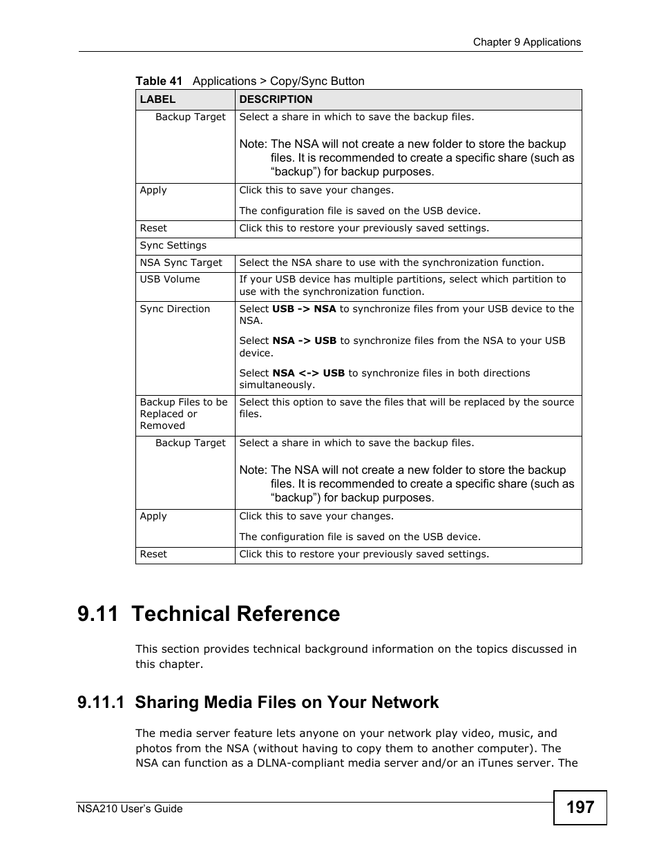 11 technical reference, 1 sharing media files on your network | ZyXEL Communications NSA210 User Manual | Page 197 / 482