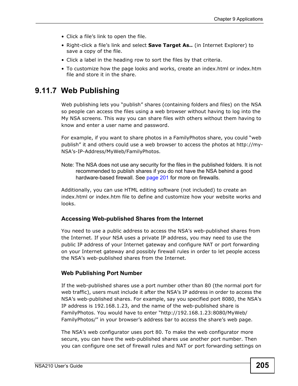 7 web publishing | ZyXEL Communications NSA210 User Manual | Page 205 / 482