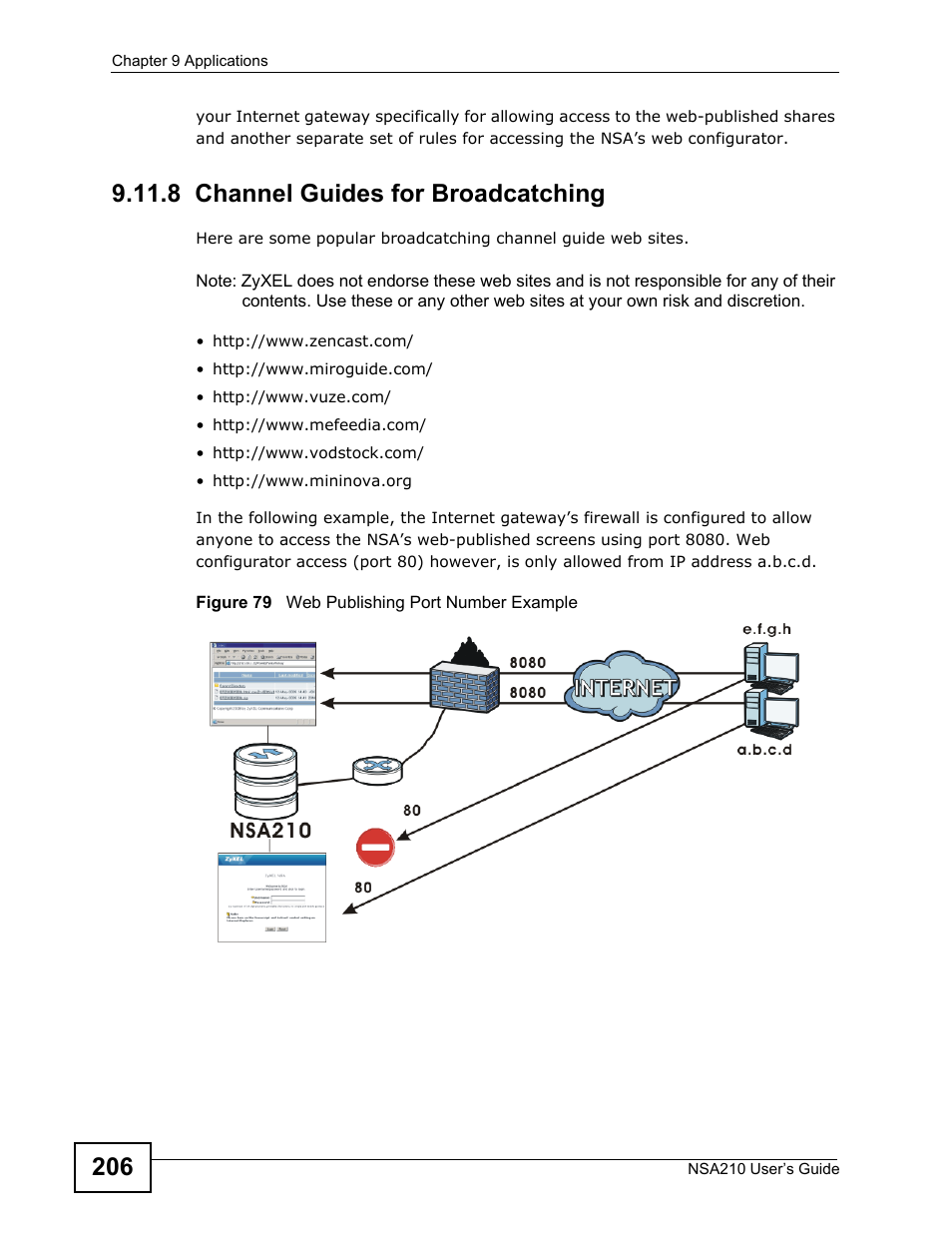 8 channel guides for broadcatching | ZyXEL Communications NSA210 User Manual | Page 206 / 482