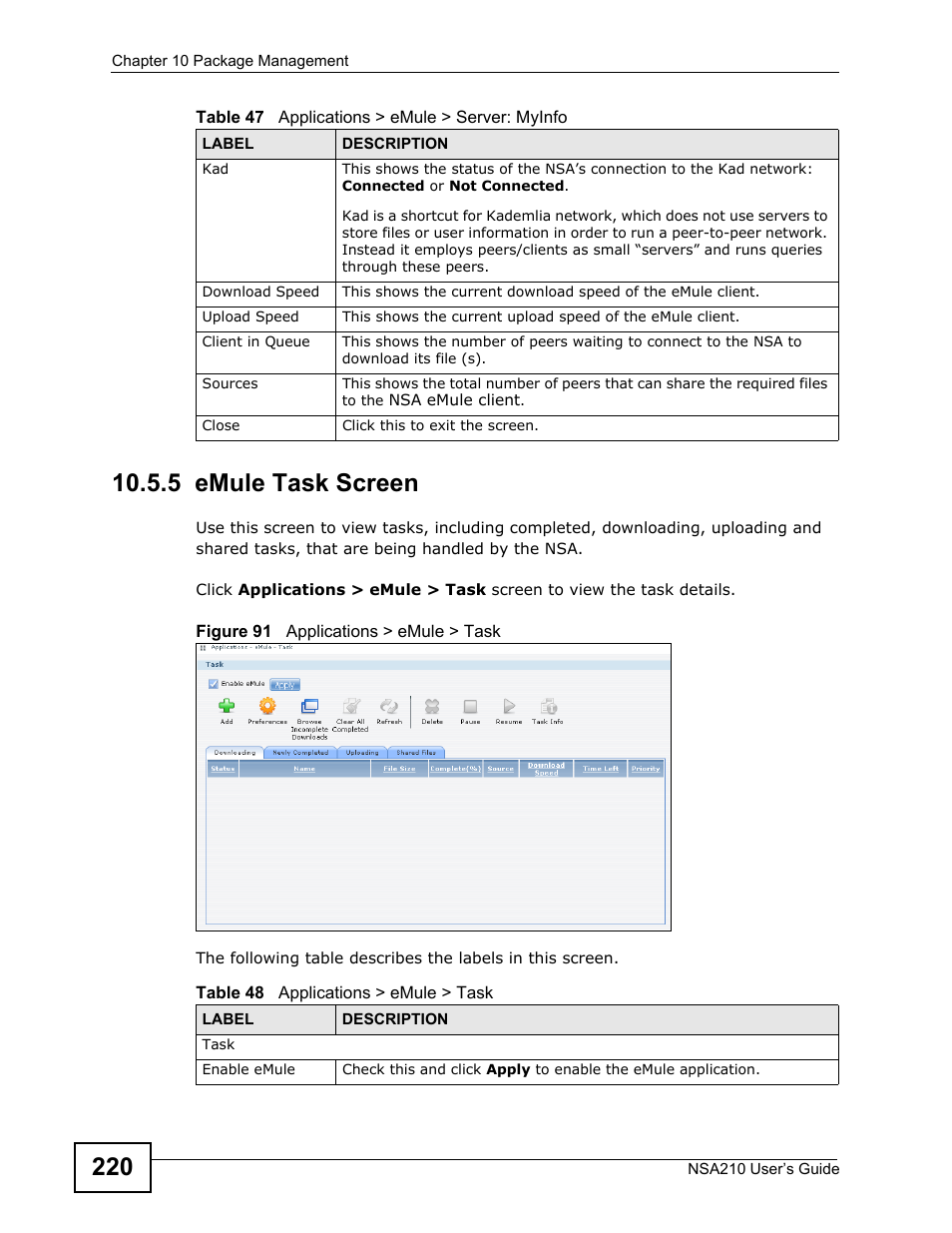 5 emule task screen | ZyXEL Communications NSA210 User Manual | Page 220 / 482